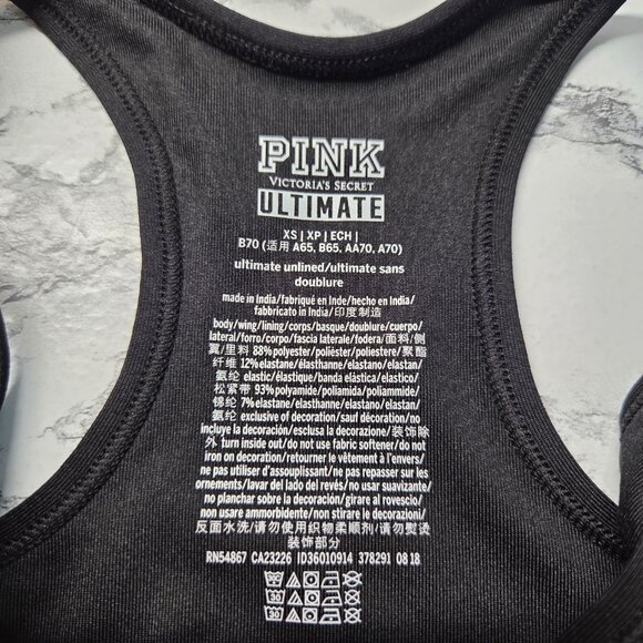 PINK Victoria's Secret Ultimate Extra Small Black Pink Racerback Sports Bra - Picture 4 of 7